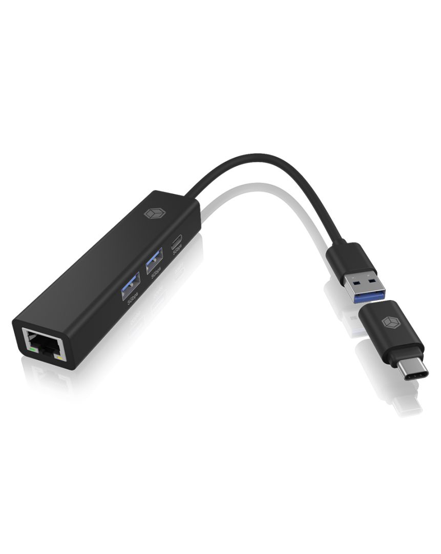 Raidsonic IcyBox IB-HUB1439-LAN 4-Port hub with USB3.2 Gen 1 Type-A or Type-C interface Black