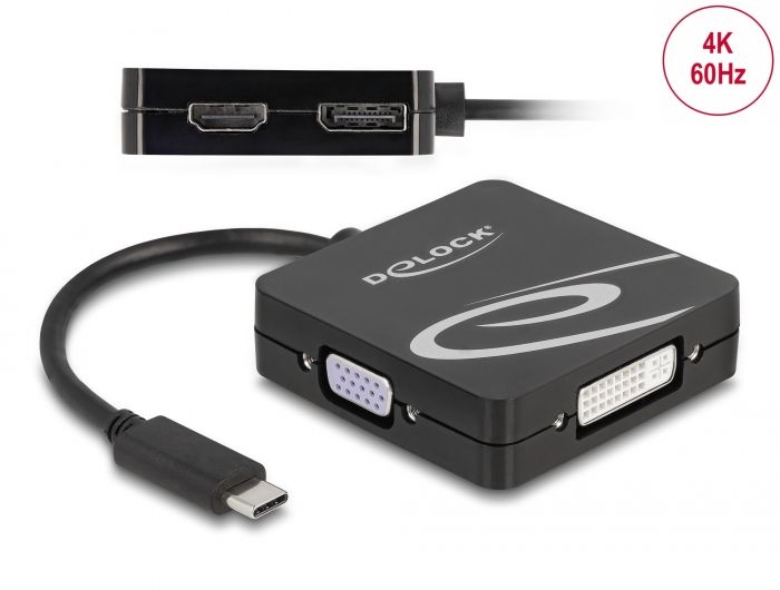 DeLock USB Type-C adapter for a VGA, DVI, HDMI or DisplayPort monitor