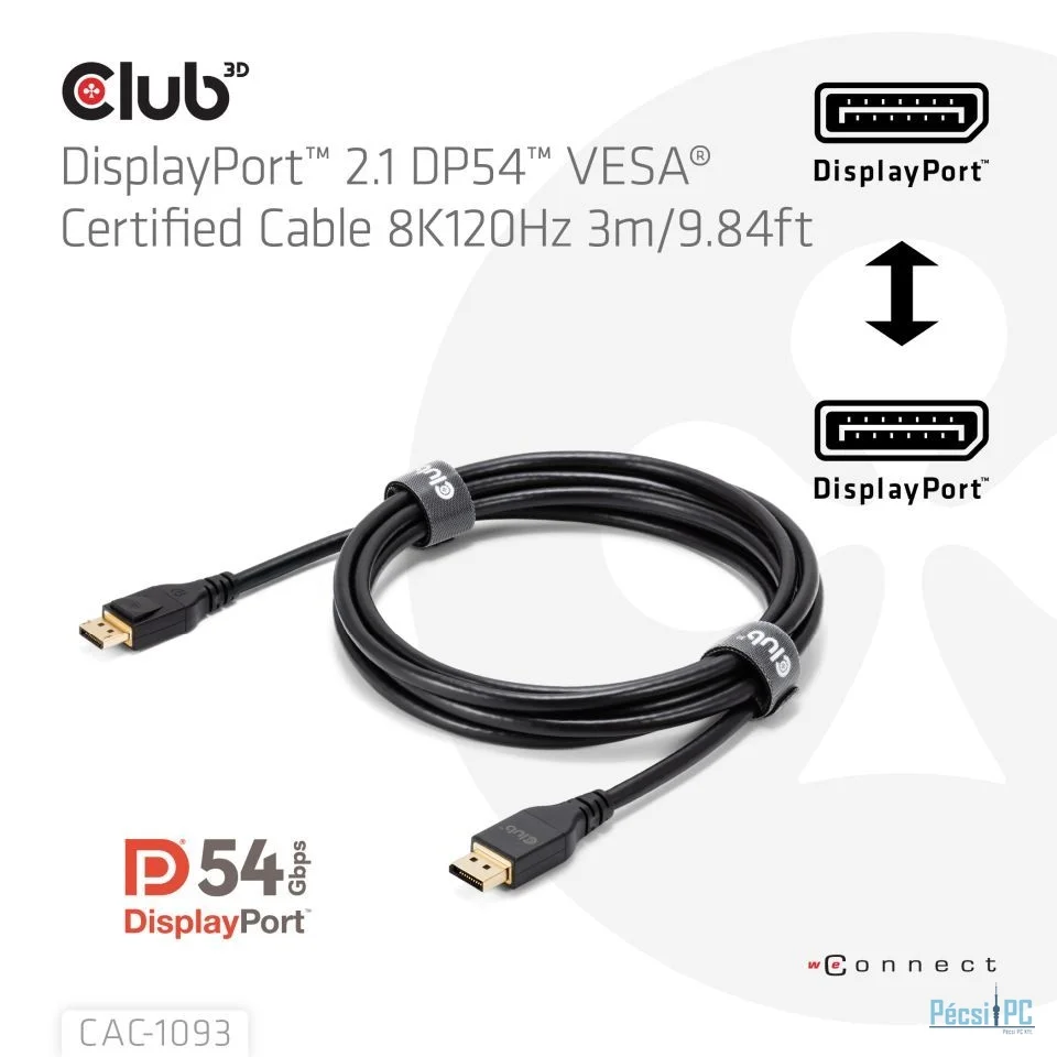 Club3D DisplayPort 2.1 DP54 VESA Certified Cable 8K120Hz 3m Black