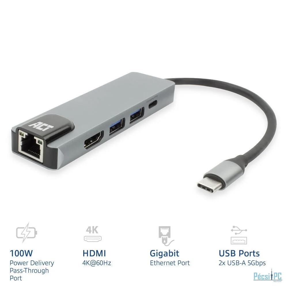 ACT AC7091 USB-C 4K docking station for 1 HDMI Adapter Silver