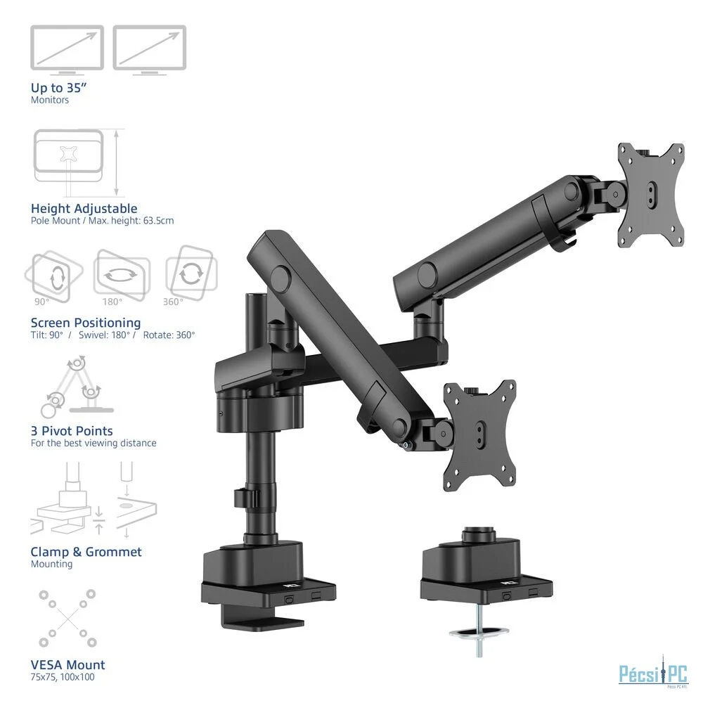 ACT AC8328 Dual monitor arm office solid pro, with mechanical spring