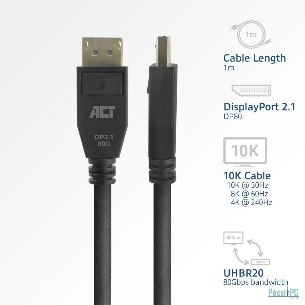 ACT DisplayPort 2.1 cable 8K male to male 1m Black