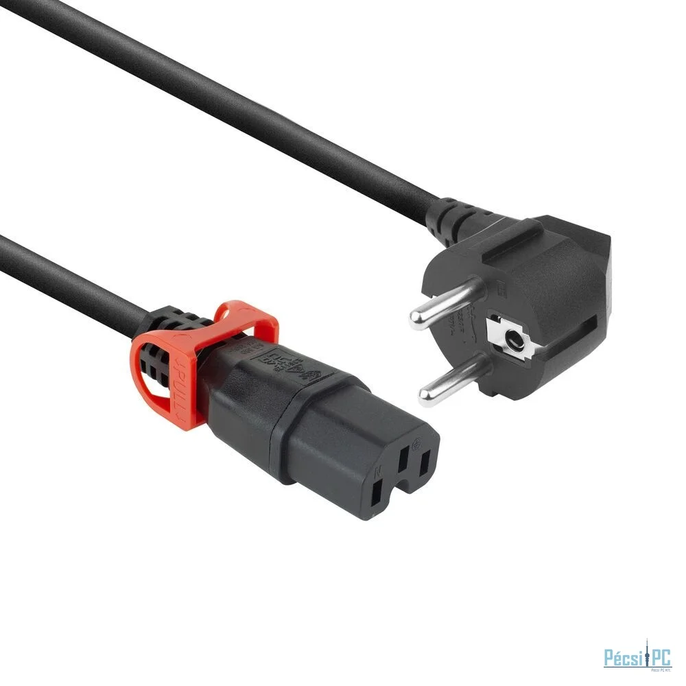 ACT PL0091 Powercord Schuko CEE 7/7 male (angled) - C15 IEC Lock+ 1m Black