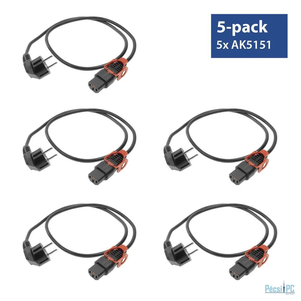 ACT Powercord CEE 7/7 male (angled) - C13 IEC Lock+ 2m Black 5-pack