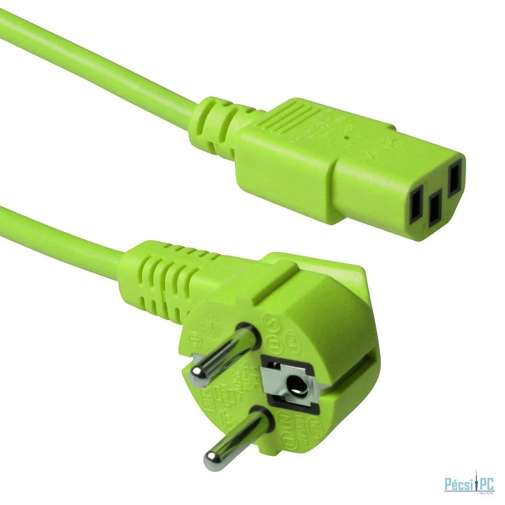 ACT Powercord mains connector Schuko CEE 7/7 male (angled) - C13 IEC 60320 1,2m Green