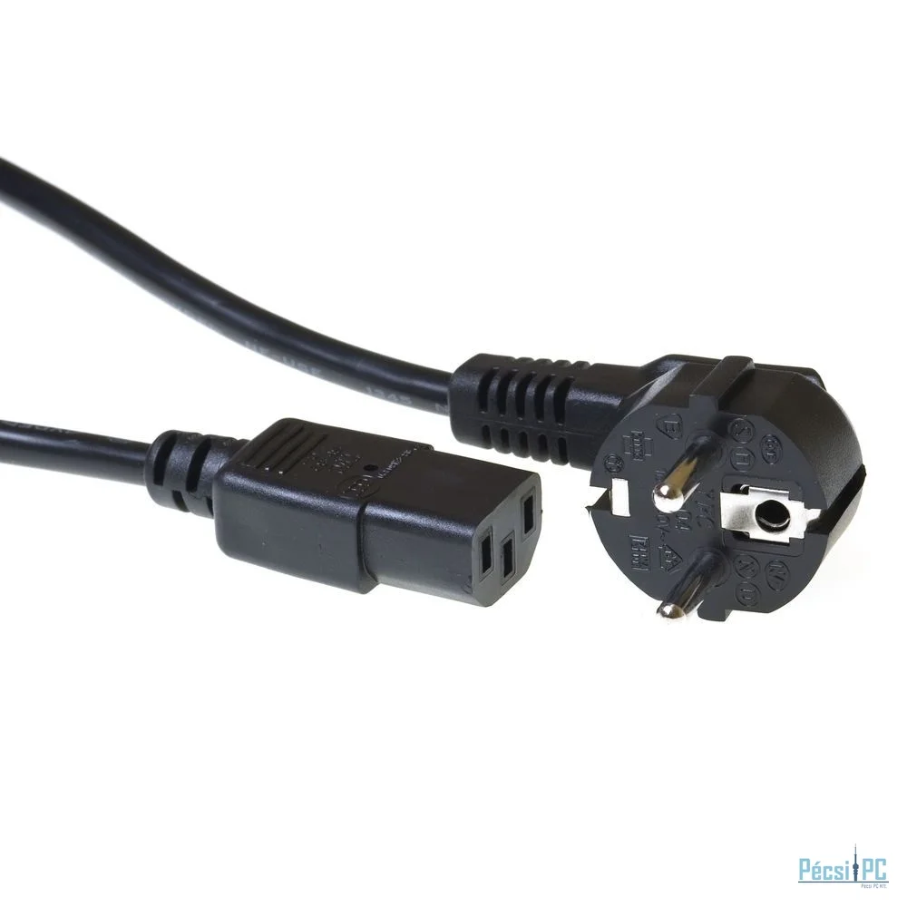 ACT Powercord mains connector Schuko CEE 7/7 male (angled) - C13 IEC 60320 3m Black
