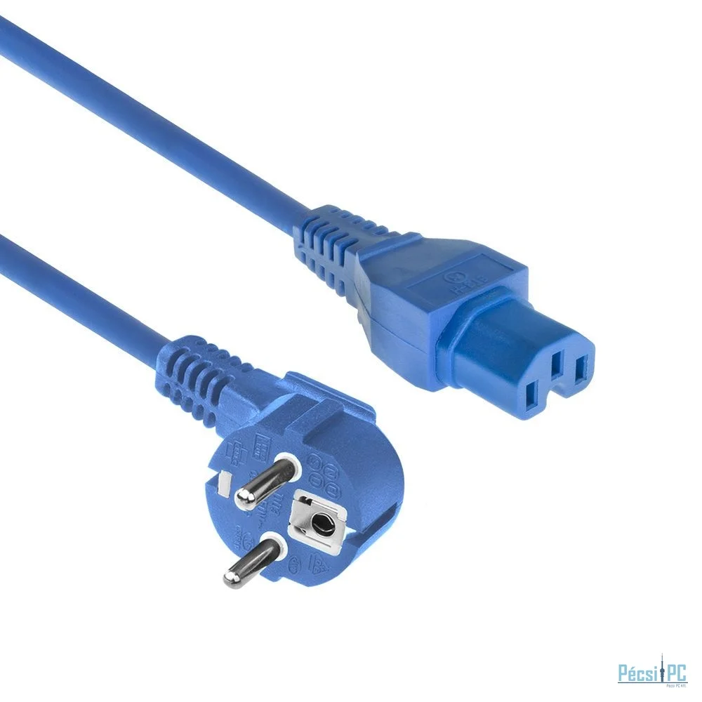 ACT Powercord mains connector Schuko CEE 7/7 male (angled) - C15 IEC 60320 1,5 m Blue
