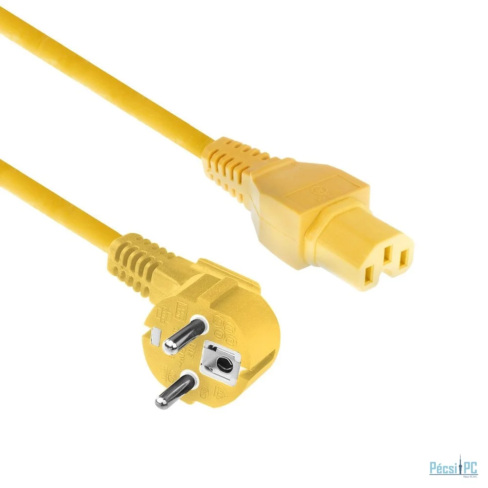 ACT Powercord mains connector Schuko CEE 7/7 male (angled) - C15 IEC 60320 1,5m Yellow