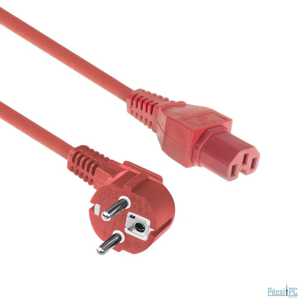 ACT Powercord mains connector Schuko CEE 7/7 male (angled) - C15 IEC 60320 2m Red