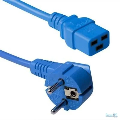 ACT Powercord mains connector Schuko CEE 7/7 male (angled) - C19 IEC 60320 0,6m Blue