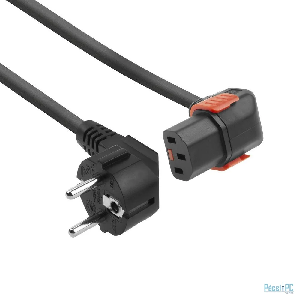 ACT Powercord Schuko CEE 7/7 male (angled) - C13 IEC Lock (down angled) 3m Black