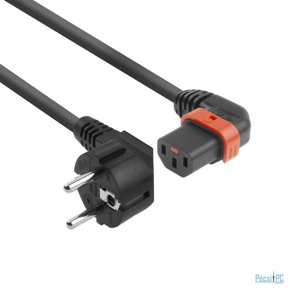 ACT Powercord Schuko CEE 7/7 male (angled) - C13 IEC Lock (left angled) 2m Black