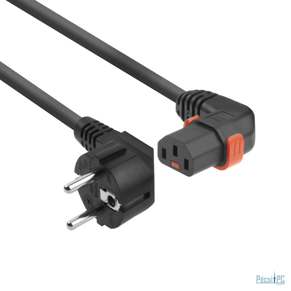 ACT Powercord Schuko CEE 7/7 male (angled) - C13 IEC Lock (right angled) 3m Black