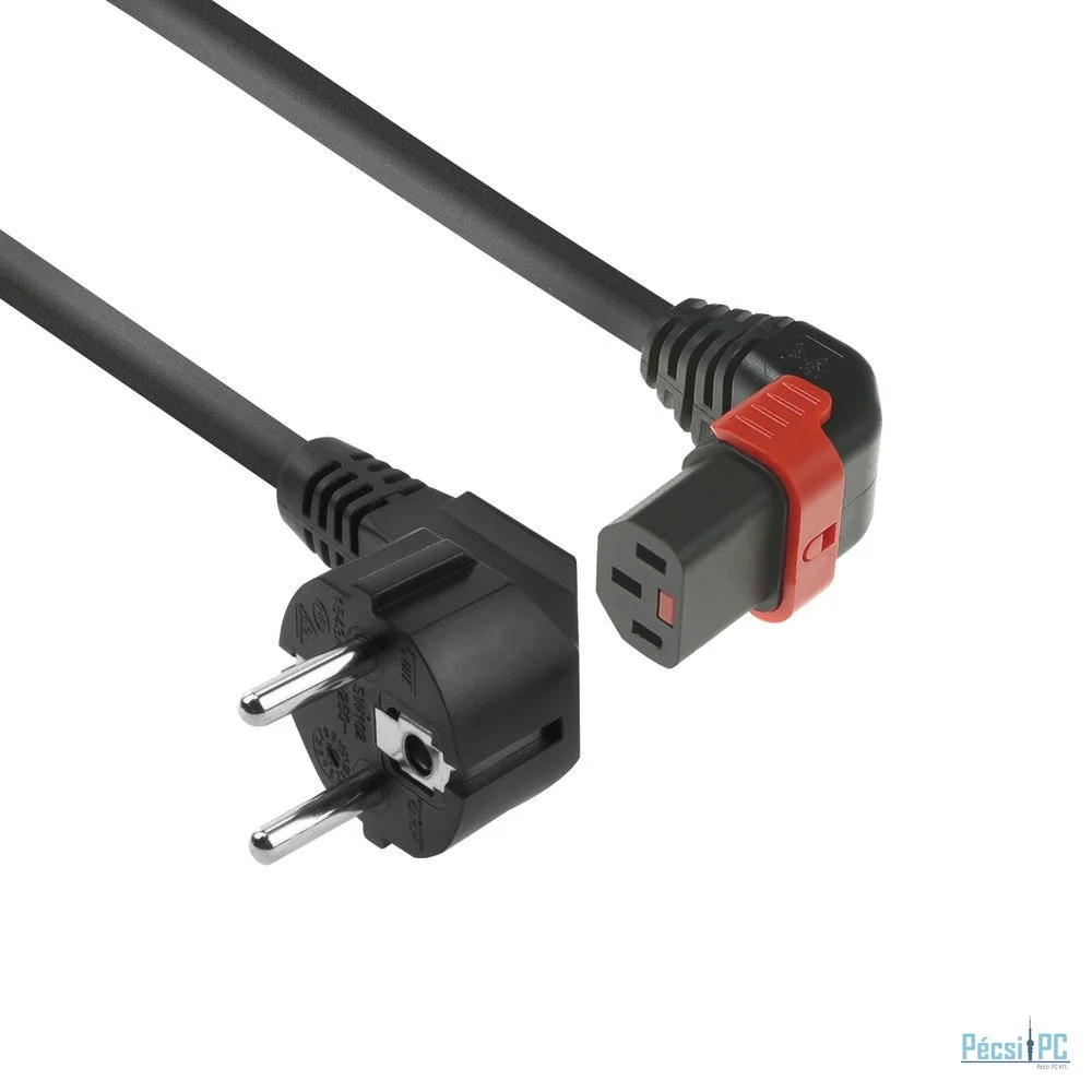 ACT Powercord Schuko CEE 7/7 male (angled) - C13 IEC Lock (up angled) 1m Black