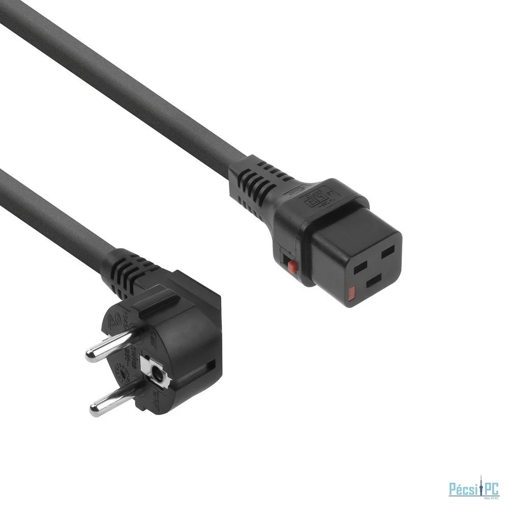 ACT Powercord Schuko CEE 7/7 male (angled) - C19 IEC Lock 2m Black