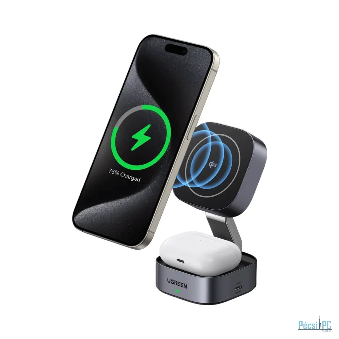 UGREEN Qi2 15W MagFlow 2-in-1 Wireless Charger Grey