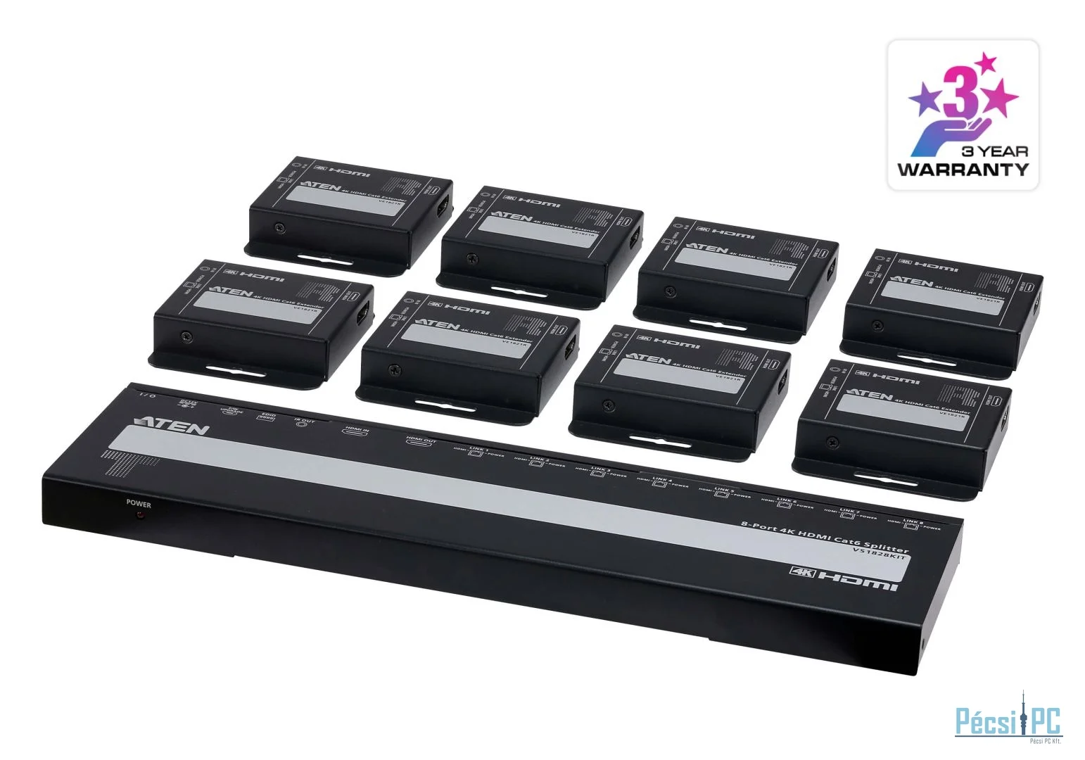 ATEN VS1828KIT 8-Port 4K HDMI Cat 6 Splitter with Receivers