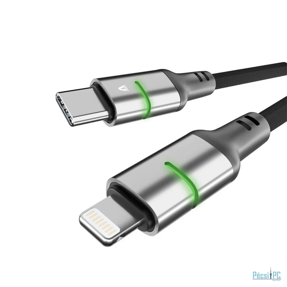 Avax CB636 STEELY LED USB-C - Lightning 2m Black