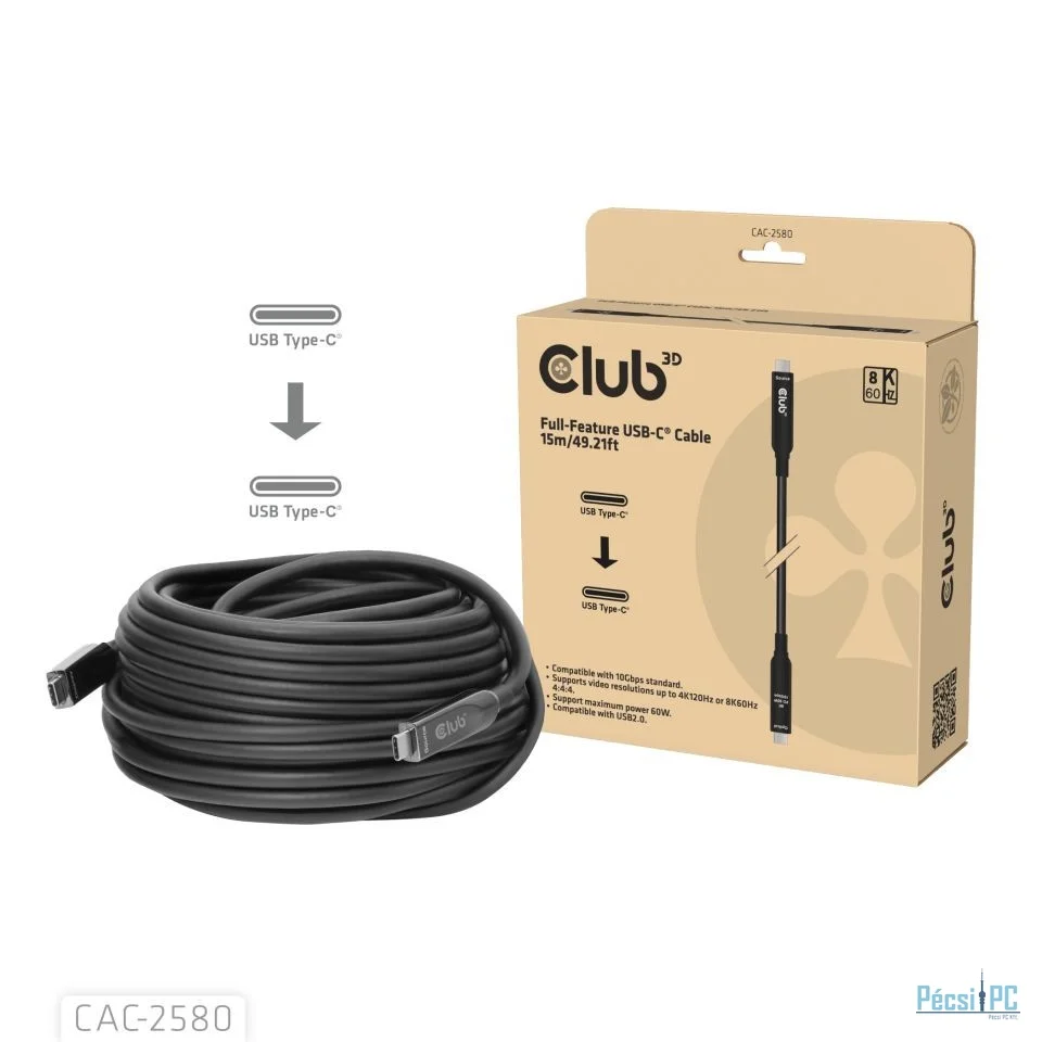 Club3D CAC-2580 Full-Feature USB-C Cable 15m Black