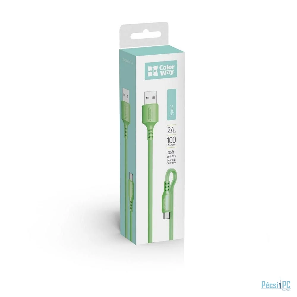 ColorWay USB to Type-C cable (soft silicone) 2.4A 1m Green
