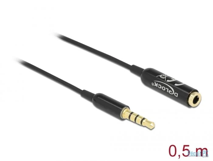 DeLock Audio Extension Cable Stereo Jack 3.5mm 4 pin male to female Ultra Slim 0,5m Black