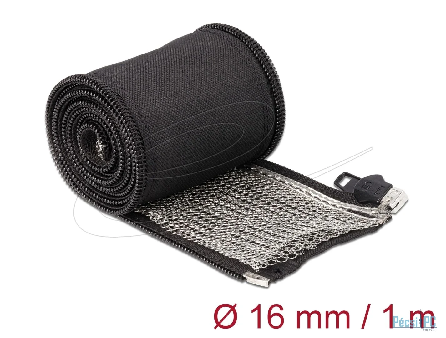 DeLock EMI Shielding braided sleeve with zip heat resistant 1mx16mm Black