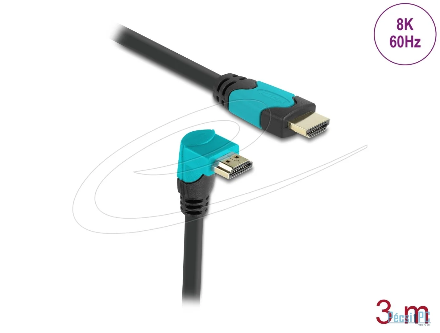 DeLock High Speed HDMI cable male straight to male 90° downwards angled 48 Gbps 8K 60Hz 3m Black