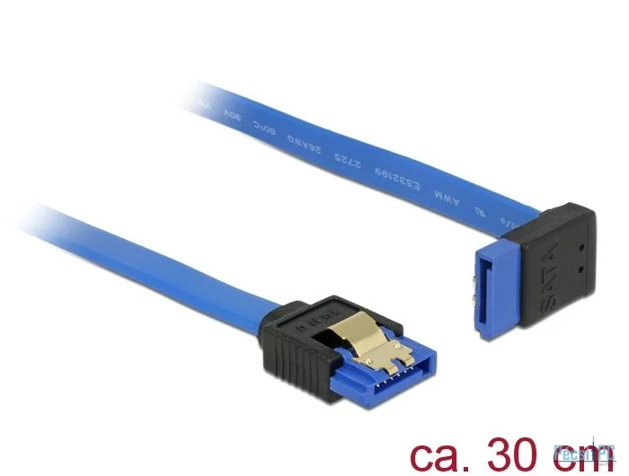 DeLock SATA 6 Gb/s receptacle straight > SATA receptacle upwards angled 30 cm blue with gold clips