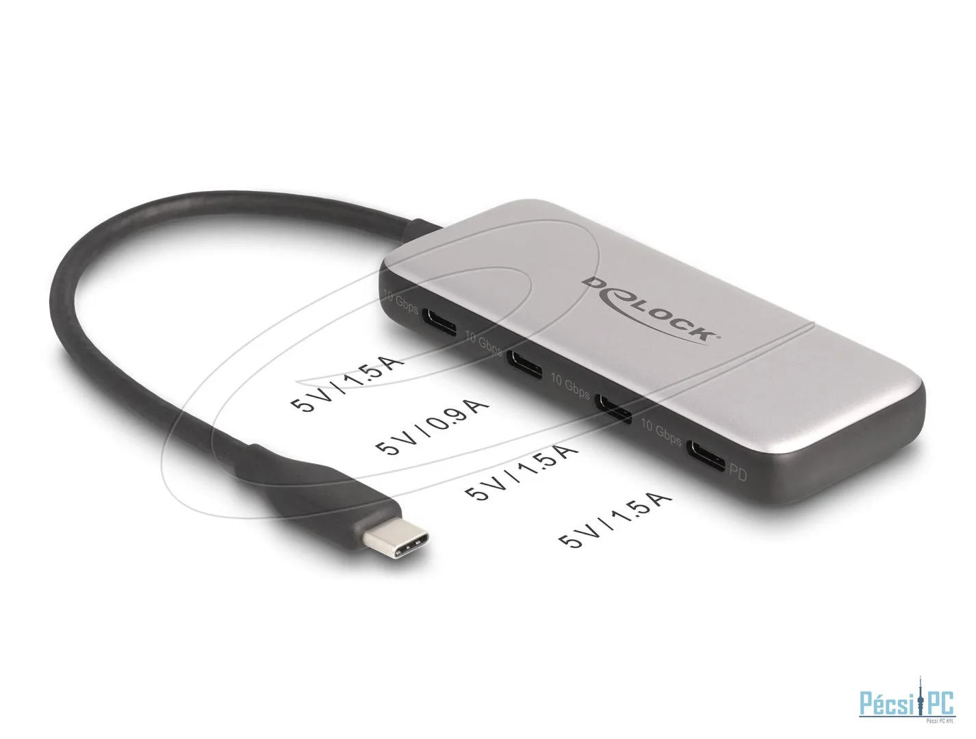 DeLock USB 10 Gbps USB Type-C Hub with 4x USB Type-C female and PD 85 Watt