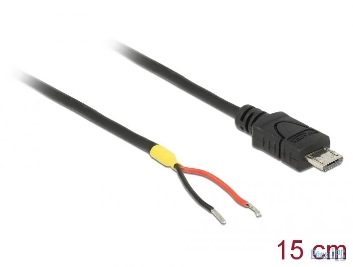DeLock USB 2.0 Micro-B male > 2x open wires power 15cm cable Raspberry Pi