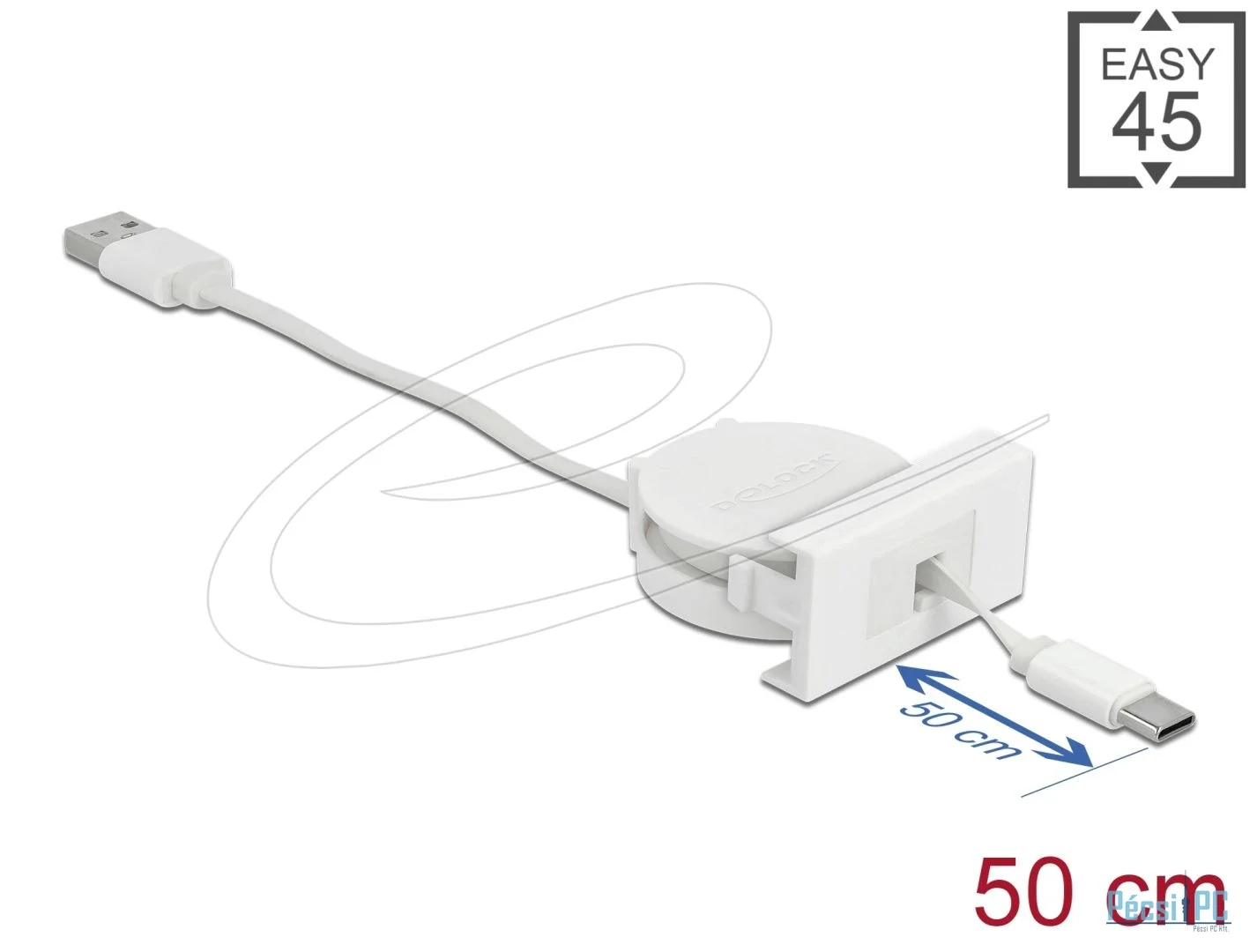 DeLock USB 2.0 Retractable Cable USB Type-A to USB Type-C 0,5m White