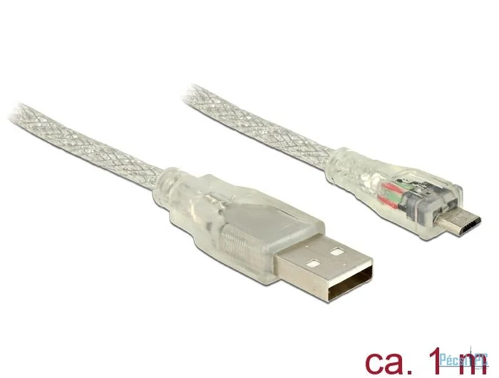 DeLock USB 2.0 Type-A male > USB 2.0 Micro-B male 1m cable Transparent