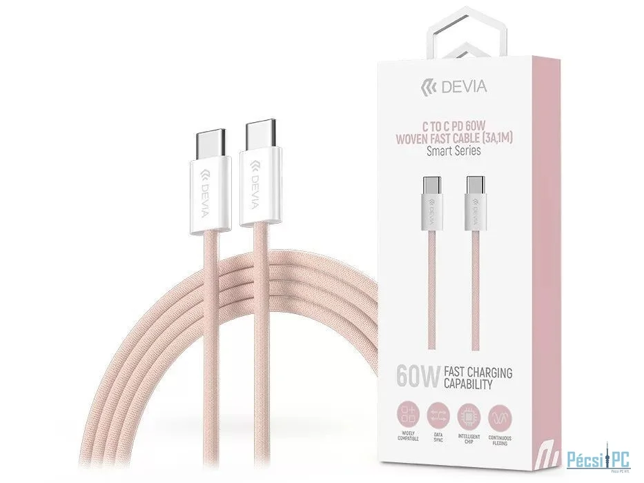 Devia ST106178 Smart Series Woven Type-C/Type-C 1m 60W PD Pink