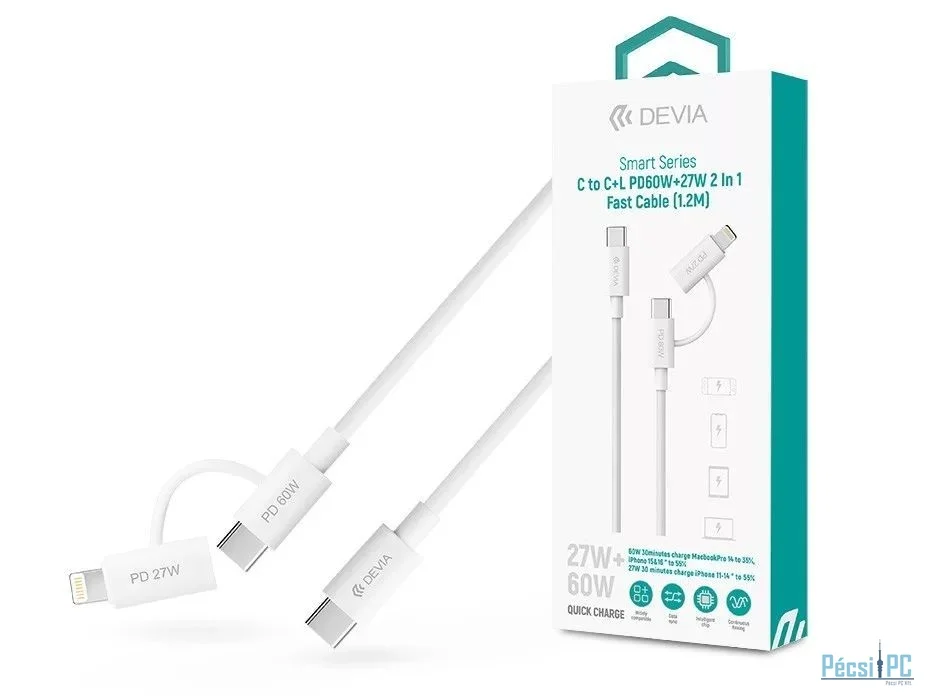 Devia ST121485 Smart Series 60W+27W PD cable 1,2m White