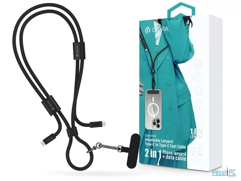 Devia ST124950 Cable Pro5 Woven 60W PD Type-C - Type-C 1,6m Black