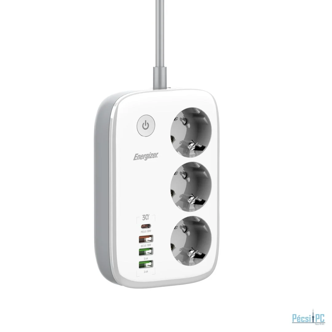 Energizer EPB2500W02EU Hálózati Elosztó Kapcsolóval 3DIN 2m White/Grey