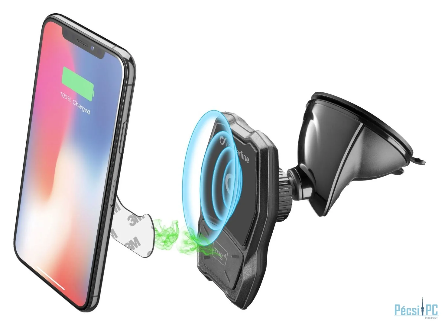 FIXED Mágneses tartó tapadókoronggal és vezeték nélküli töltéssel, fekete