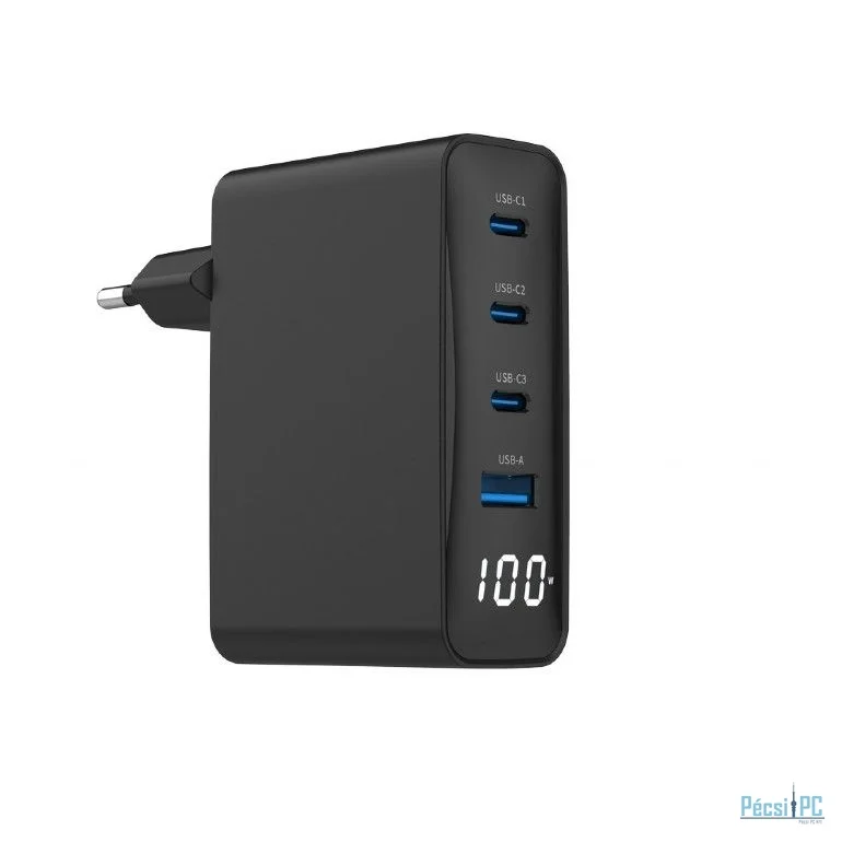 Gembird 4-port 100W GaN USB fast charger LCD Black