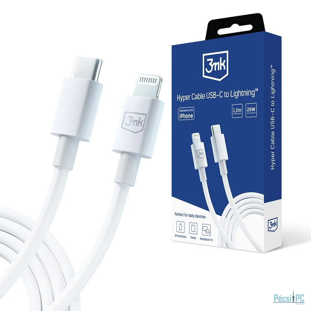 3mk Hyper kábel C - Lightning 20W 1,2m White