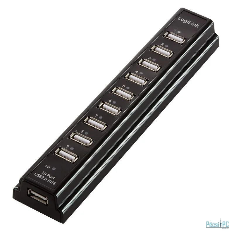 Logilink USB 2.0 hub 10-port with power supply Black