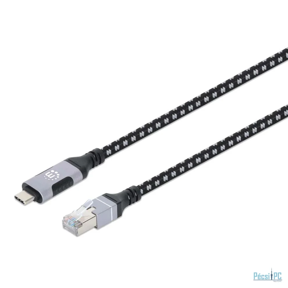 Manhattan CAT6 FTP USB-C to Gigabit Ethernet Network Cable 2m Black/Silver