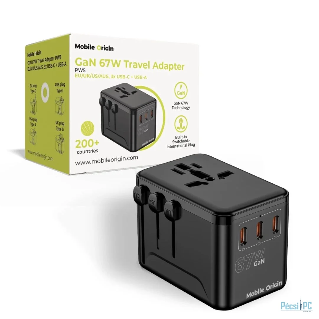 Mobile Origin GaN 67W Travel Adapter PW5 EU/UK/US/AUS, 3x USB-C + USB-A