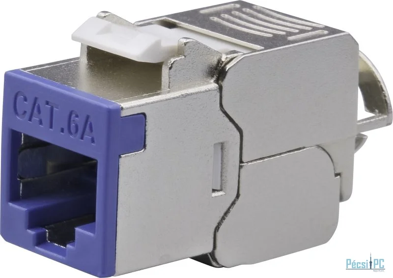 Nestron Keystone STP csatlakozó; Cat6A; 180°; szerszám nélkül szerelhető; kék