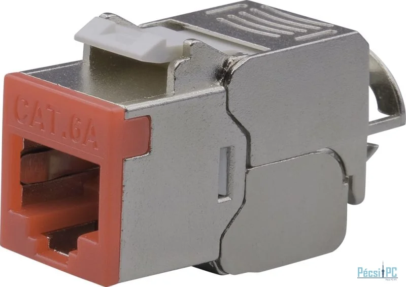 Nestron Keystone STP csatlakozó; Cat6A; 180°; szerszám nélkül szerelhető; piros