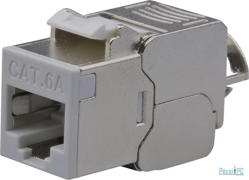 Nestron Keystone STP csatlakozó; Cat6A; 180°; szerszám nélkül szerelhető; szürke