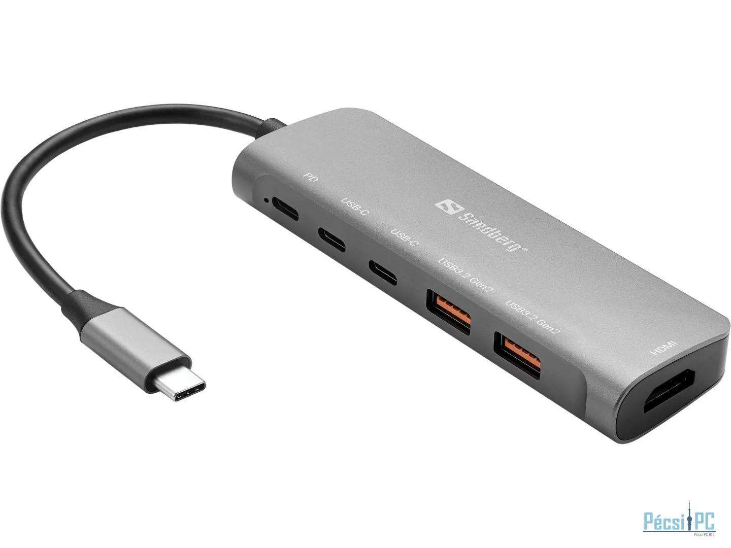 Sandberg USB-C Docking Station HDMI+2xUSB-A+2xUSB-C+PD (100W) Grey