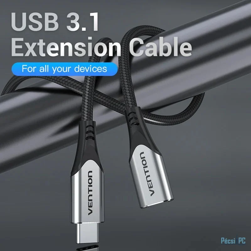 Vention Cotton Braided USB-C 3.1 Extension cable 1m Black