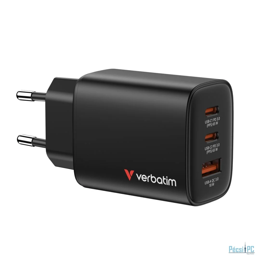 Verbatim Essentials GaN Wall Charger EU Plug 65W 3-Port Black