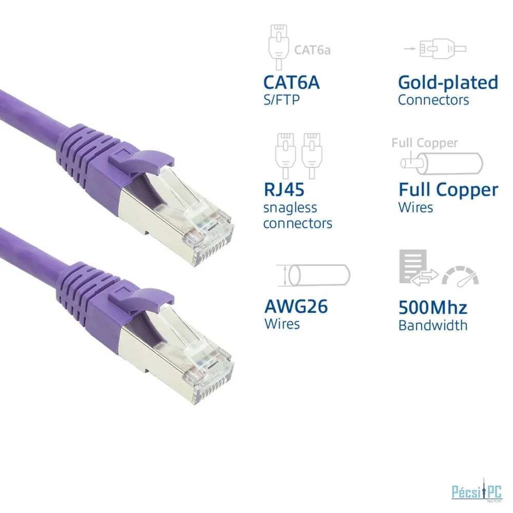 ACT CAT6A SFTP Patch cable 0,25m Purple
