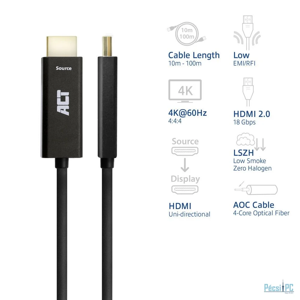 ACT HDMI Premium High Speed 4K Active Optical Cable v2.0 LSZH HDMI-A male to HDMI-A male 30m Black